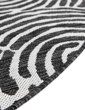 Black and White 3' 1 x 3' 1 Outdoor Modern Round Area Rug Weather Resistant for Patio, Deck, Terrace, Balcony, Porch 100% Polypropylene Modern Outside Carpet for Sale at Rug Engine