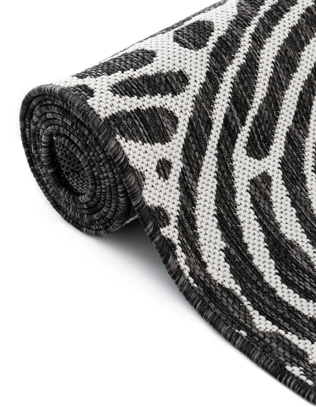 Black and White 3' 1 x 3' 1 Outdoor Modern Round Area Rug Weather Resistant for Patio, Deck, Terrace, Balcony, Porch 100% Polypropylene Modern Outside Carpet for Sale at Rug Engine