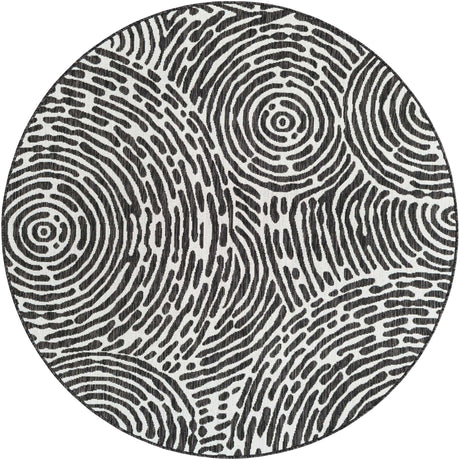 Black and White 6' 1 x 6' 1 Outdoor Modern Round Rug