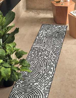 Black and White 2' x 8' Outdoor Modern Runner Area Rug Weather Resistant for Patio, Deck, Terrace, Balcony, Porch 100% Polypropylene Modern Outside Carpet for Sale at Rug Engine