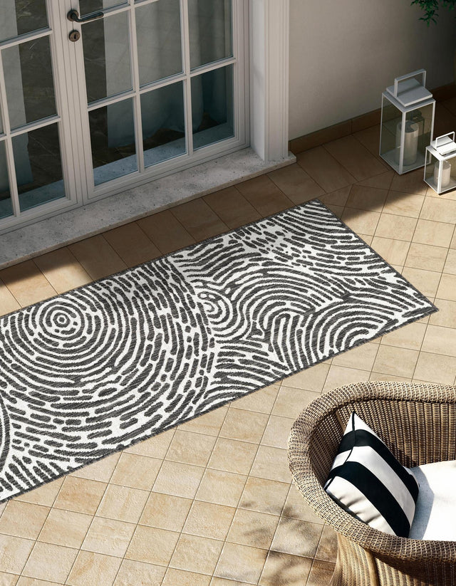 Black and White 2' x 8' Outdoor Modern Runner Area Rug Weather Resistant for Patio, Deck, Terrace, Balcony, Porch 100% Polypropylene Modern Outside Carpet for Sale at Rug Engine