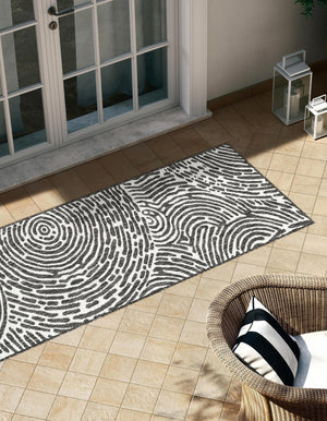 Black and White 2' 7 x 12' Outdoor Modern Runner Area Rug Weather Resistant for Patio, Deck, Terrace, Balcony, Porch 100% Polypropylene Modern Outside Carpet for Sale at Rug Engine