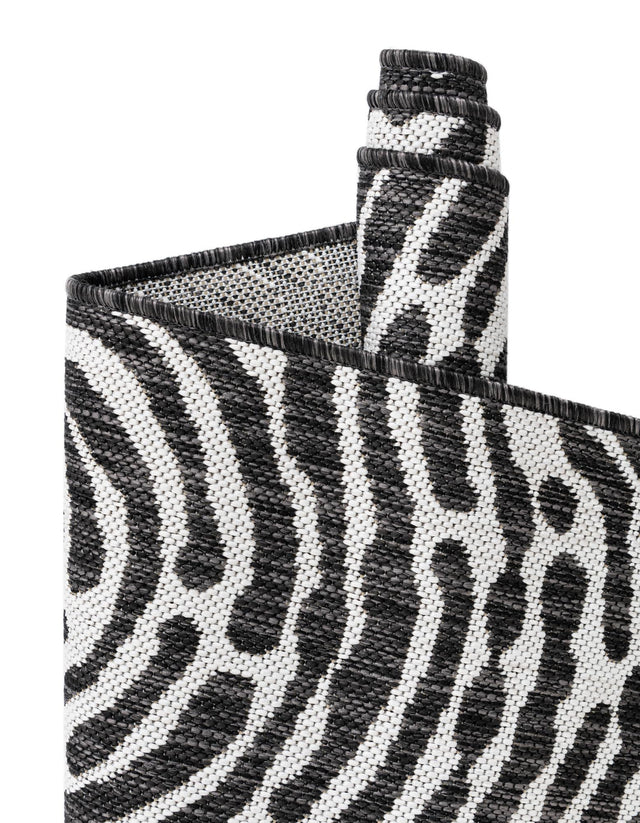 Black and White 2' x 8' Outdoor Modern Runner Area Rug Weather Resistant for Patio, Deck, Terrace, Balcony, Porch 100% Polypropylene Modern Outside Carpet for Sale at Rug Engine