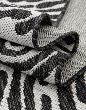 Black and White 2' x 8' Outdoor Modern Runner Area Rug Weather Resistant for Patio, Deck, Terrace, Balcony, Porch 100% Polypropylene Modern Outside Carpet for Sale at Rug Engine