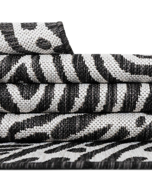 Black and White 2' x 8' Outdoor Modern Runner Area Rug Weather Resistant for Patio, Deck, Terrace, Balcony, Porch 100% Polypropylene Modern Outside Carpet for Sale at Rug Engine