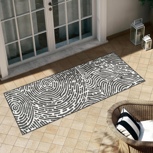 Black and White 2' x 8' Outdoor Modern Runner Area Rug Weather Resistant for Patio, Deck, Terrace, Balcony, Porch 100% Polypropylene Modern Outside Carpet for Sale at Rug Engine