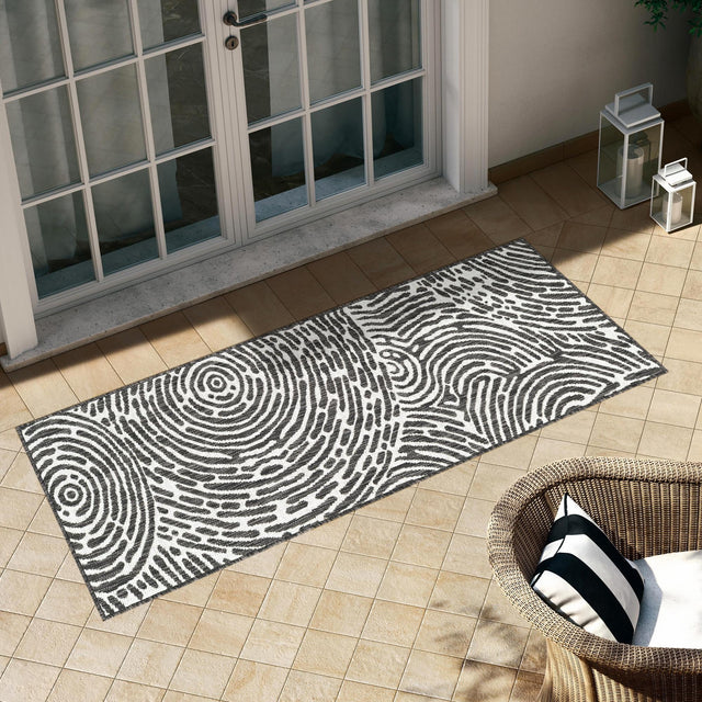 Black and White 2' x 8' Outdoor Modern Runner Area Rug Weather Resistant for Patio, Deck, Terrace, Balcony, Porch 100% Polypropylene Modern Outside Carpet for Sale at Rug Engine