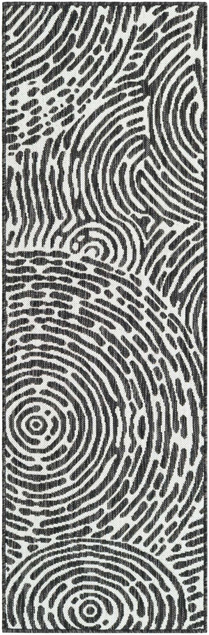 Black and White 2' x 6' 1 Outdoor Modern Runner Area Rug Weather Resistant for Patio, Deck, Terrace, Balcony, Porch 100% Polypropylene Modern Outside Carpet for Sale at Rug Engine