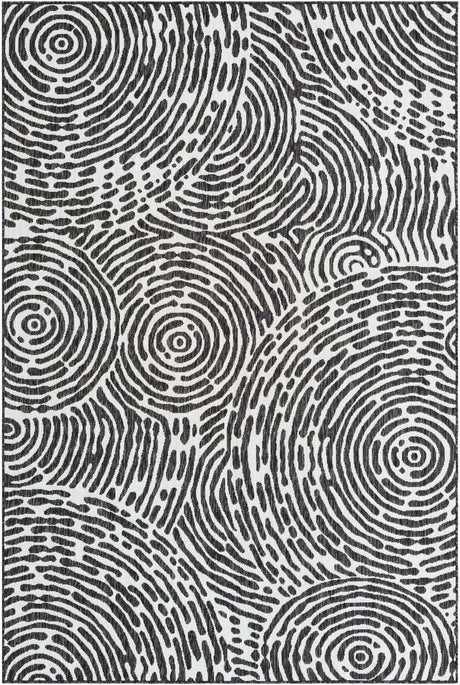 Black and White 6' 1 x 9' Outdoor Modern Rectangle Area Rug Weather Resistant for Patio, Deck, Terrace, Balcony, Porch 100% Polypropylene Modern Outside Carpet for Sale at Rug Engine