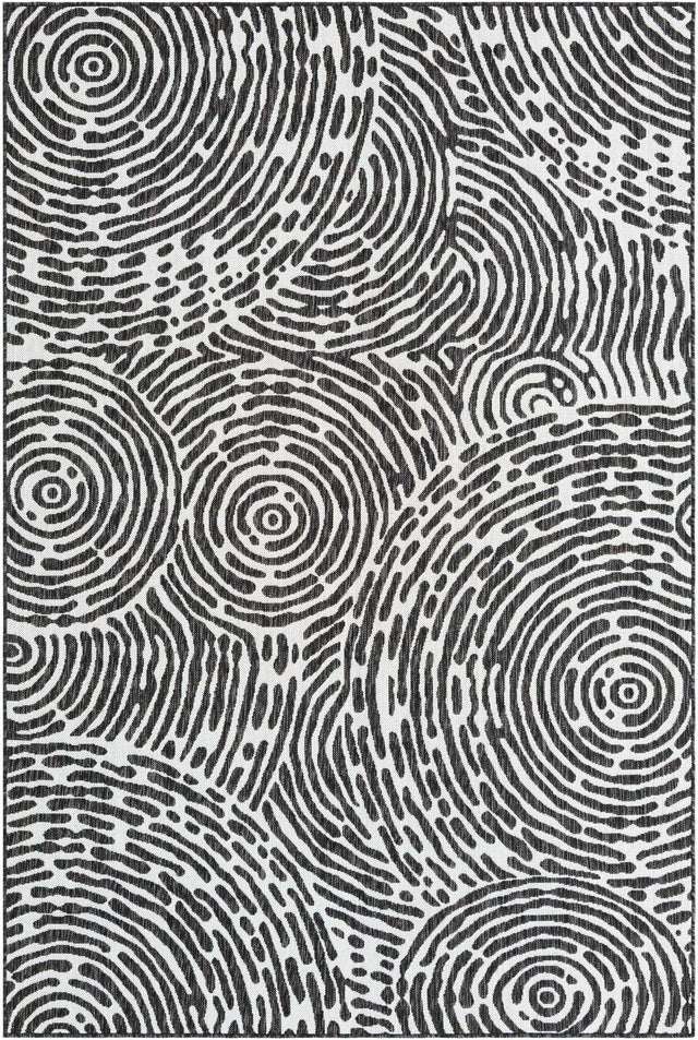 Black and White 6' 1 x 9' Outdoor Modern Rectangle Area Rug Weather Resistant for Patio, Deck, Terrace, Balcony, Porch 100% Polypropylene Modern Outside Carpet for Sale at Rug Engine