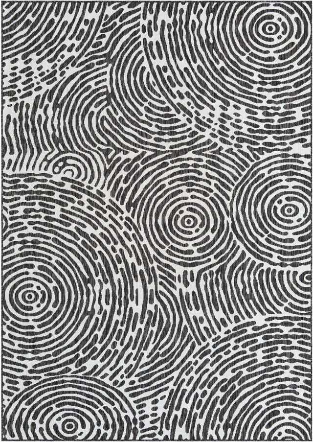 Black and White 7' 1 x 10' Outdoor Modern Rectangle Area Rug Weather Resistant for Patio, Deck, Terrace, Balcony, Porch 100% Polypropylene Modern Outside Carpet for Sale at Rug Engine