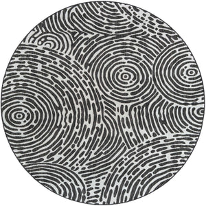 Black and White 7' 10 x 7' 10 Outdoor Modern Round Area Rug Weather Resistant for Patio, Deck, Terrace, Balcony, Porch 100% Polypropylene Modern Outside Carpet for Sale at Rug Engine