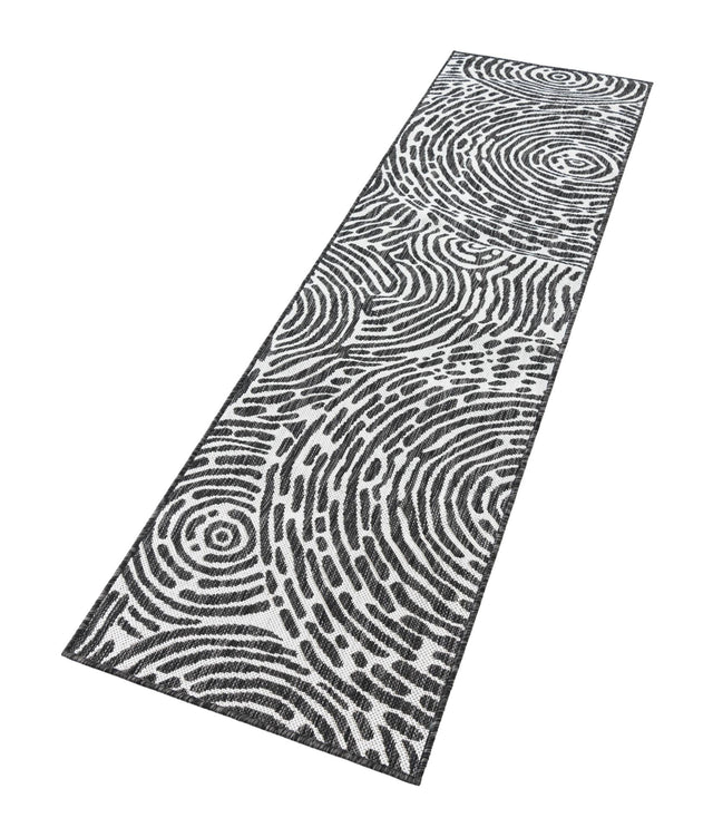Black and White 2' x 8' Outdoor Modern Runner Area Rug Weather Resistant for Patio, Deck, Terrace, Balcony, Porch 100% Polypropylene Modern Outside Carpet for Sale at Rug Engine