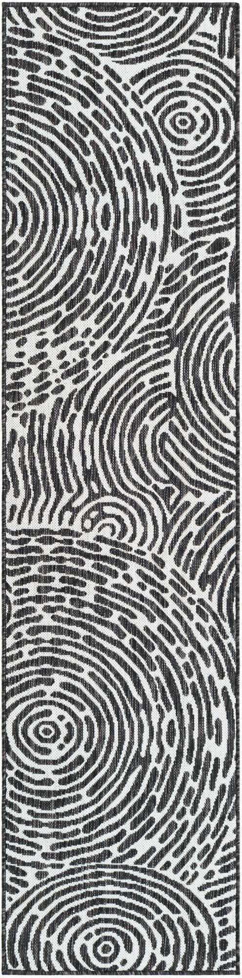 Black and White 2' x 8' Outdoor Modern Runner Area Rug Weather Resistant for Patio, Deck, Terrace, Balcony, Porch 100% Polypropylene Modern Outside Carpet for Sale at Rug Engine