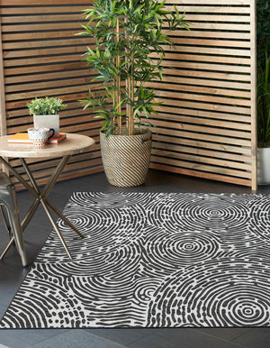 Black and White 10' x 10' Outdoor Modern Square Area Rug Weather Resistant for Patio, Deck, Terrace, Balcony, Porch 100% Polypropylene Modern Outside Carpet for Sale at Rug Engine