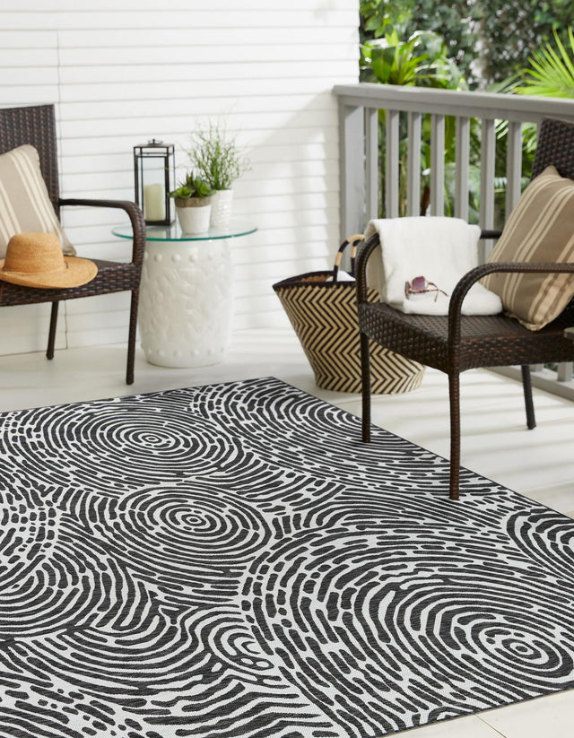 Black and White 10' x 10' Outdoor Modern Square Area Rug Weather Resistant for Patio, Deck, Terrace, Balcony, Porch 100% Polypropylene Modern Outside Carpet for Sale at Rug Engine