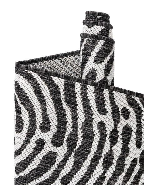 Black and White 10' x 10' Outdoor Modern Square Area Rug Weather Resistant for Patio, Deck, Terrace, Balcony, Porch 100% Polypropylene Modern Outside Carpet for Sale at Rug Engine