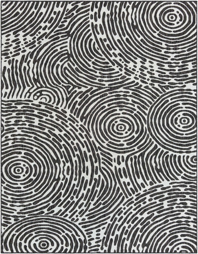 Black and White 7' 10 x 10' Outdoor Modern Rectangle Area Rug Weather Resistant for Patio, Deck, Terrace, Balcony, Porch 100% Polypropylene Modern Outside Carpet for Sale at Rug Engine