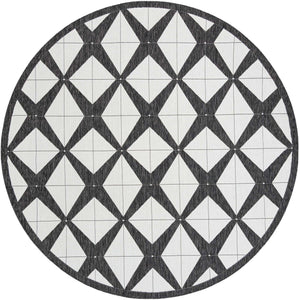 Black and White 10' x 10' Outdoor Modern Round Area Rug Weather Resistant for Patio, Deck, Terrace, Balcony, Porch 100% Polypropylene Modern Outside Carpet for Sale at Rug Engine