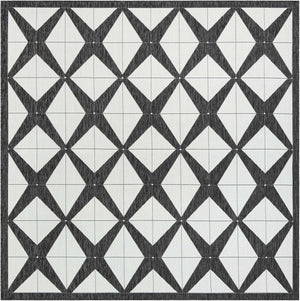 Black and White 10' x 10' Outdoor Modern Square Area Rug Weather Resistant for Patio, Deck, Terrace, Balcony, Porch 100% Polypropylene Modern Outside Carpet for Sale at Rug Engine