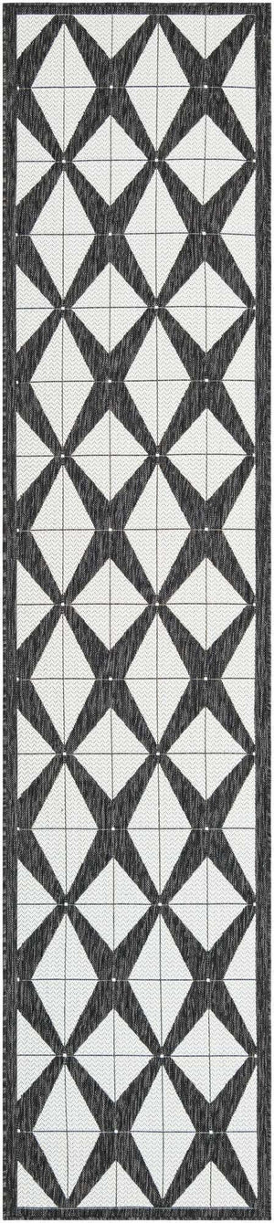 Black and White 2' 7 x 12' Outdoor Modern Runner Area Rug Weather Resistant for Patio, Deck, Terrace, Balcony, Porch 100% Polypropylene Modern Outside Carpet for Sale at Rug Engine