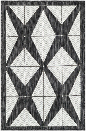 Black and White 2' x 3' 1 Outdoor Modern Rectangle Area Rug Weather Resistant for Patio, Deck, Terrace, Balcony, Porch 100% Polypropylene Modern Outside Carpet for Sale at Rug Engine