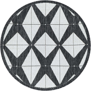 Black and White 3' 1 x 3' 1 Outdoor Modern Round Area Rug Weather Resistant for Patio, Deck, Terrace, Balcony, Porch 100% Polypropylene Modern Outside Carpet for Sale at Rug Engine