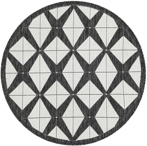 Black and White 4' 1 x 4' 1 Outdoor Modern Round Area Rug Weather Resistant for Patio, Deck, Terrace, Balcony, Porch 100% Polypropylene Modern Outside Carpet for Sale at Rug Engine