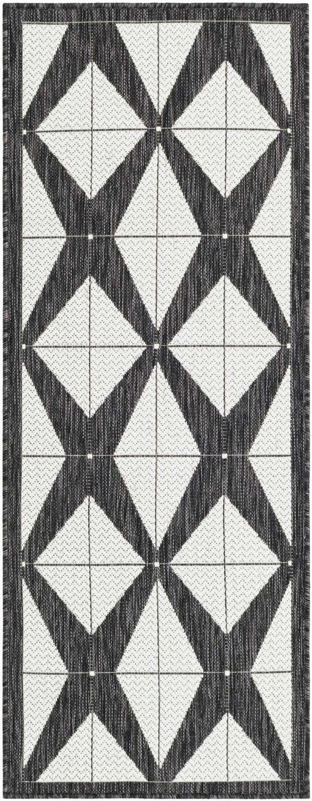 Black and White 2' x 5' 3 Outdoor Modern Runner Area Rug Weather Resistant for Patio, Deck, Terrace, Balcony, Porch 100% Polypropylene Modern Outside Carpet for Sale at Rug Engine