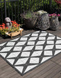 Black and White 2' x 3' 1 Outdoor Modern Rectangle Area Rug Weather Resistant for Patio, Deck, Terrace, Balcony, Porch 100% Polypropylene Modern Outside Carpet for Sale at Rug Engine