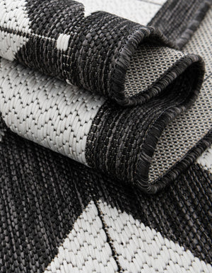 Black and White 6' 1 x 9' Outdoor Modern Rectangle Area Rug Weather Resistant for Patio, Deck, Terrace, Balcony, Porch 100% Polypropylene Modern Outside Carpet for Sale at Rug Engine