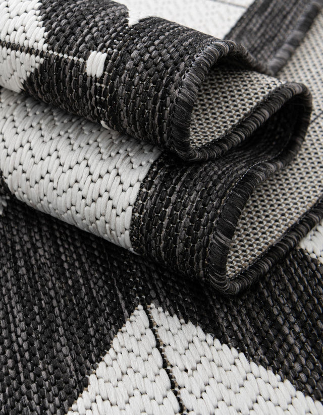 Black and White 6' 1 x 9' Outdoor Modern Rectangle Area Rug Weather Resistant for Patio, Deck, Terrace, Balcony, Porch 100% Polypropylene Modern Outside Carpet for Sale at Rug Engine
