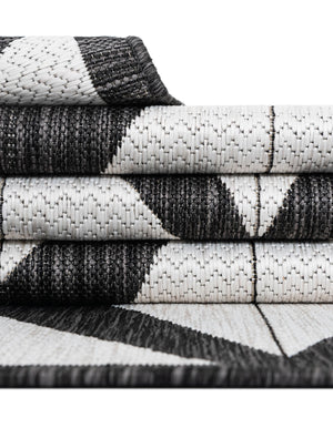 Black and White 6' 1 x 9' Outdoor Modern Rectangle Area Rug Weather Resistant for Patio, Deck, Terrace, Balcony, Porch 100% Polypropylene Modern Outside Carpet for Sale at Rug Engine