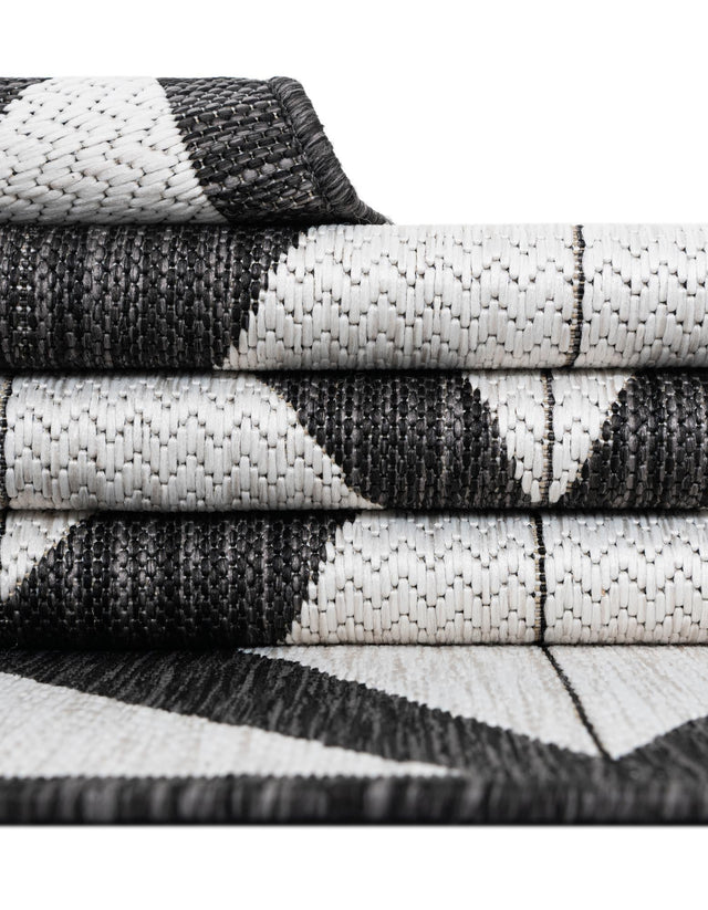 Black and White 6' 1 x 9' Outdoor Modern Rectangle Area Rug Weather Resistant for Patio, Deck, Terrace, Balcony, Porch 100% Polypropylene Modern Outside Carpet for Sale at Rug Engine