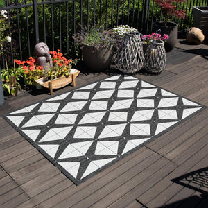 Black and White 6' 1 x 9' Outdoor Modern Rectangle Area Rug Weather Resistant for Patio, Deck, Terrace, Balcony, Porch 100% Polypropylene Modern Outside Carpet for Sale at Rug Engine