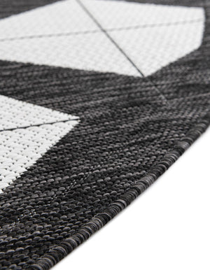 Black and White 4' 1 x 4' 1 Outdoor Modern Round Area Rug Weather Resistant for Patio, Deck, Terrace, Balcony, Porch 100% Polypropylene Modern Outside Carpet for Sale at Rug Engine
