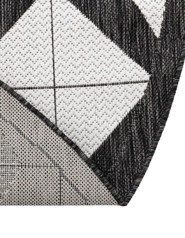 Black and White 3' 1 x 3' 1 Outdoor Modern Round Area Rug Weather Resistant for Patio, Deck, Terrace, Balcony, Porch 100% Polypropylene Modern Outside Carpet for Sale at Rug Engine