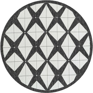 Black and White 6' 1 x 6' 1 Outdoor Modern Round Rug