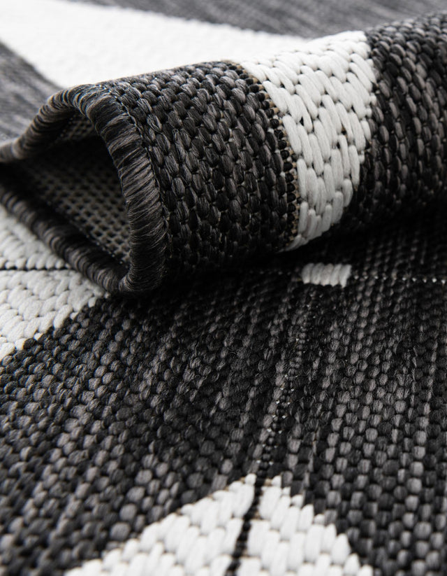 Black and White 2' x 5' 3 Outdoor Modern Runner Area Rug Weather Resistant for Patio, Deck, Terrace, Balcony, Porch 100% Polypropylene Modern Outside Carpet for Sale at Rug Engine
