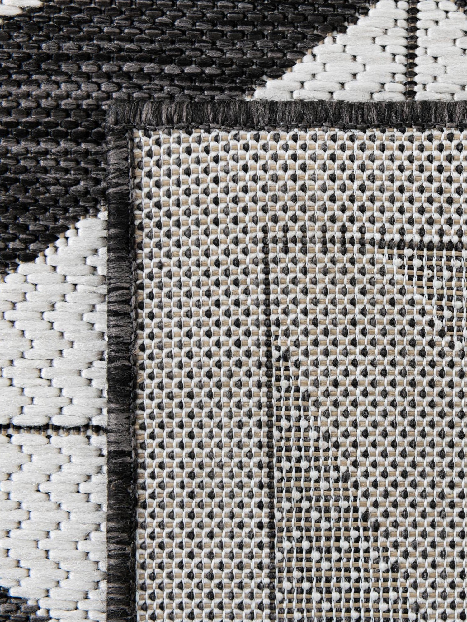 Black and White 2' x 5' 3 Outdoor Modern Runner Area Rug Weather Resistant for Patio, Deck, Terrace, Balcony, Porch 100% Polypropylene Modern Outside Carpet for Sale at Rug Engine