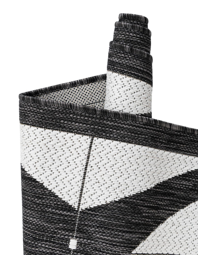 Black and White 2' x 6' 1 Outdoor Modern Runner Area Rug Weather Resistant for Patio, Deck, Terrace, Balcony, Porch 100% Polypropylene Modern Outside Carpet for Sale at Rug Engine