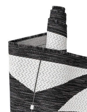 Black and White 2' x 5' 3 Outdoor Modern Runner Area Rug Weather Resistant for Patio, Deck, Terrace, Balcony, Porch 100% Polypropylene Modern Outside Carpet for Sale at Rug Engine