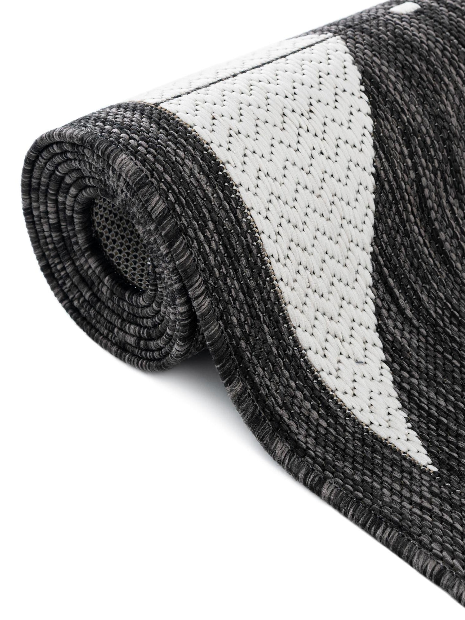 Black and White 2' x 8' Outdoor Modern Runner Area Rug Weather Resistant for Patio, Deck, Terrace, Balcony, Porch 100% Polypropylene Modern Outside Carpet for Sale at Rug Engine