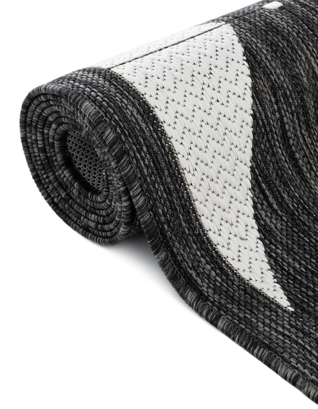 Black and White 2' x 6' 1 Outdoor Modern Runner Area Rug Weather Resistant for Patio, Deck, Terrace, Balcony, Porch 100% Polypropylene Modern Outside Carpet for Sale at Rug Engine