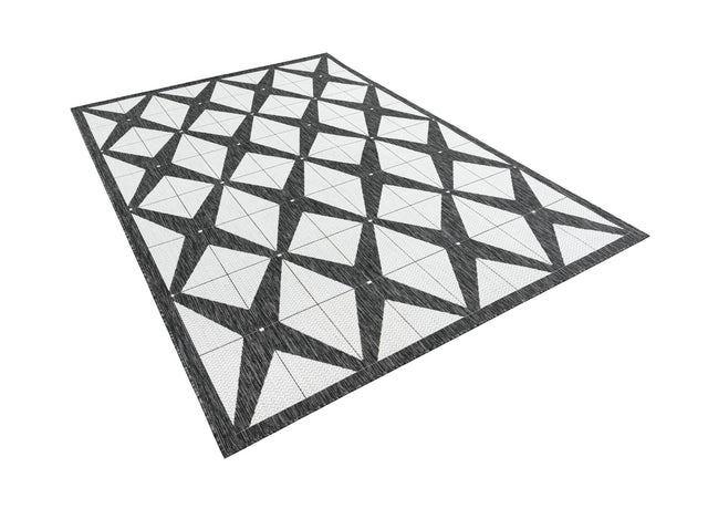 Black and White 6' 1 x 9' Outdoor Modern Rectangle Area Rug Weather Resistant for Patio, Deck, Terrace, Balcony, Porch 100% Polypropylene Modern Outside Carpet for Sale at Rug Engine