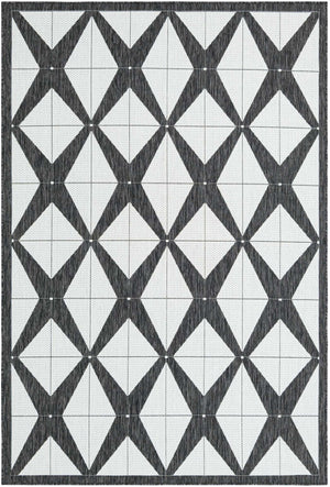 Black and White 6' 1 x 9' Outdoor Modern Rectangle Area Rug Weather Resistant for Patio, Deck, Terrace, Balcony, Porch 100% Polypropylene Modern Outside Carpet for Sale at Rug Engine