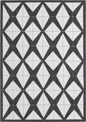 Black and White 7' 1 x 10' Outdoor Modern Rectangle Area Rug Weather Resistant for Patio, Deck, Terrace, Balcony, Porch 100% Polypropylene Modern Outside Carpet for Sale at Rug Engine