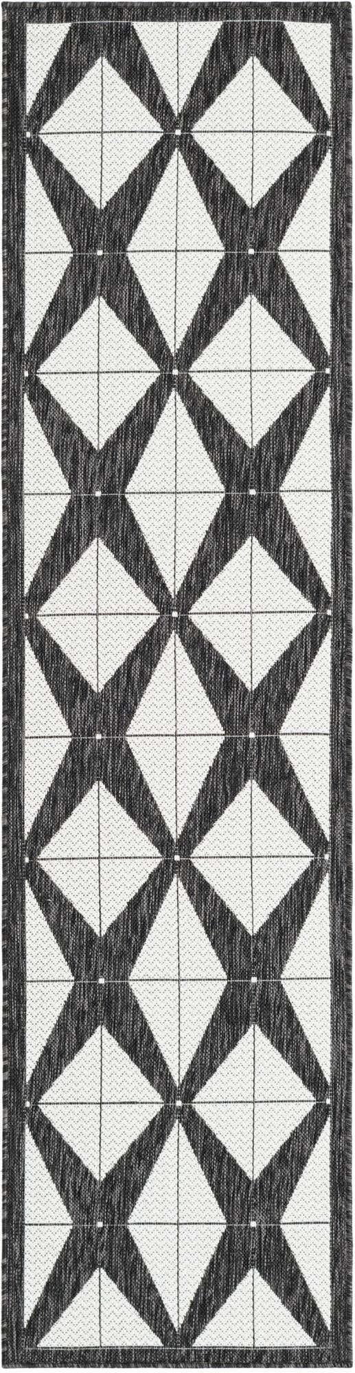 Black and White 2' x 8' Outdoor Modern Runner Area Rug Weather Resistant for Patio, Deck, Terrace, Balcony, Porch 100% Polypropylene Modern Outside Carpet for Sale at Rug Engine
