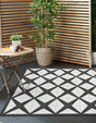 Black and White 10' x 10' Outdoor Modern Square Area Rug Weather Resistant for Patio, Deck, Terrace, Balcony, Porch 100% Polypropylene Modern Outside Carpet for Sale at Rug Engine
