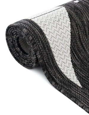 Black and White 10' x 10' Outdoor Modern Square Area Rug Weather Resistant for Patio, Deck, Terrace, Balcony, Porch 100% Polypropylene Modern Outside Carpet for Sale at Rug Engine